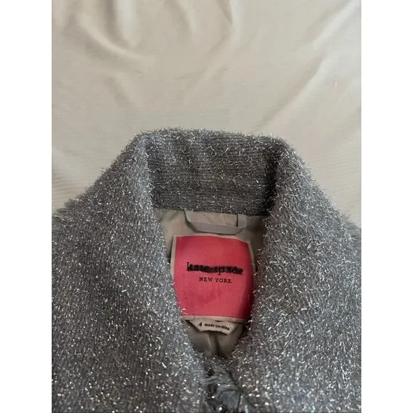 Kate Spade Metallic Tinsel Silver Wool Moonlight Coat Size 4 New - Picture 6 of 10